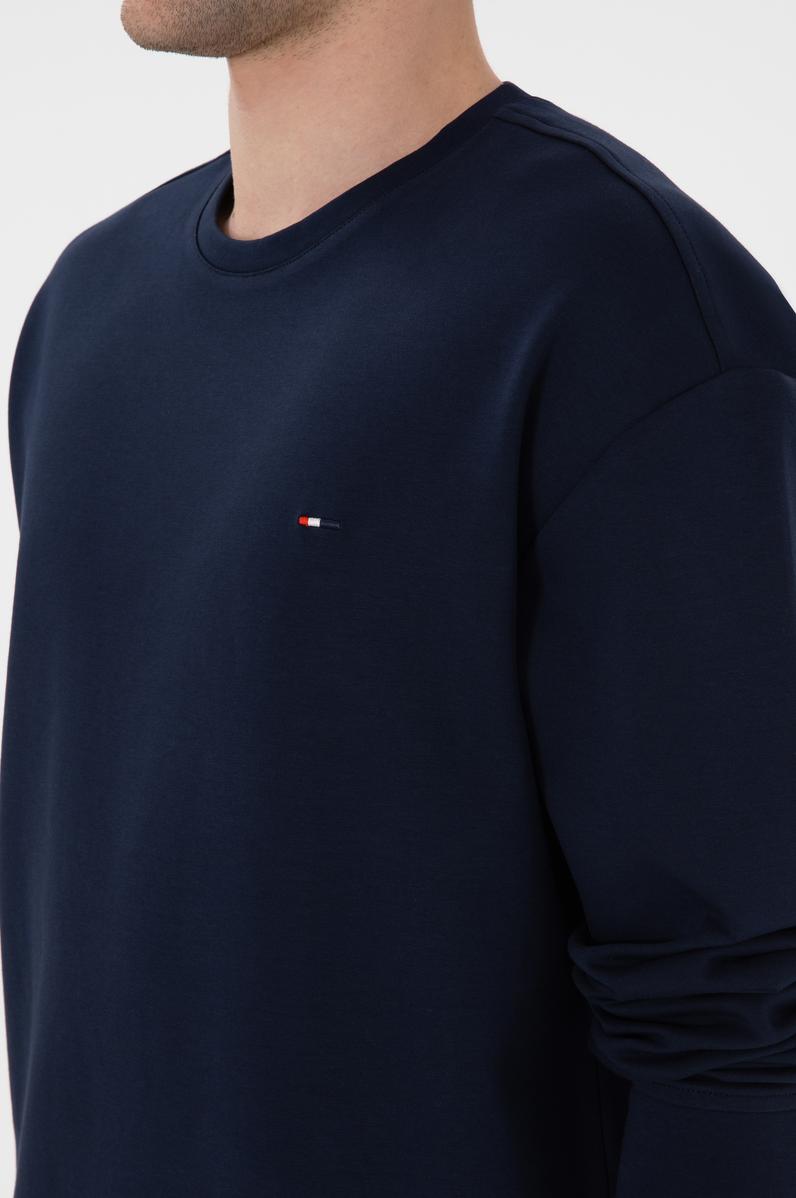 Erkek Comfort Fit Bisiklet Yaka Lacivert İnce Sweatshirt