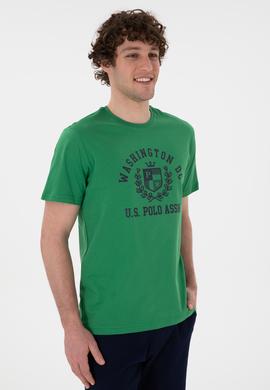 Erkek Regular Fit Bisiklet Yaka Baskılı Yeşil Tişört - 50299535018