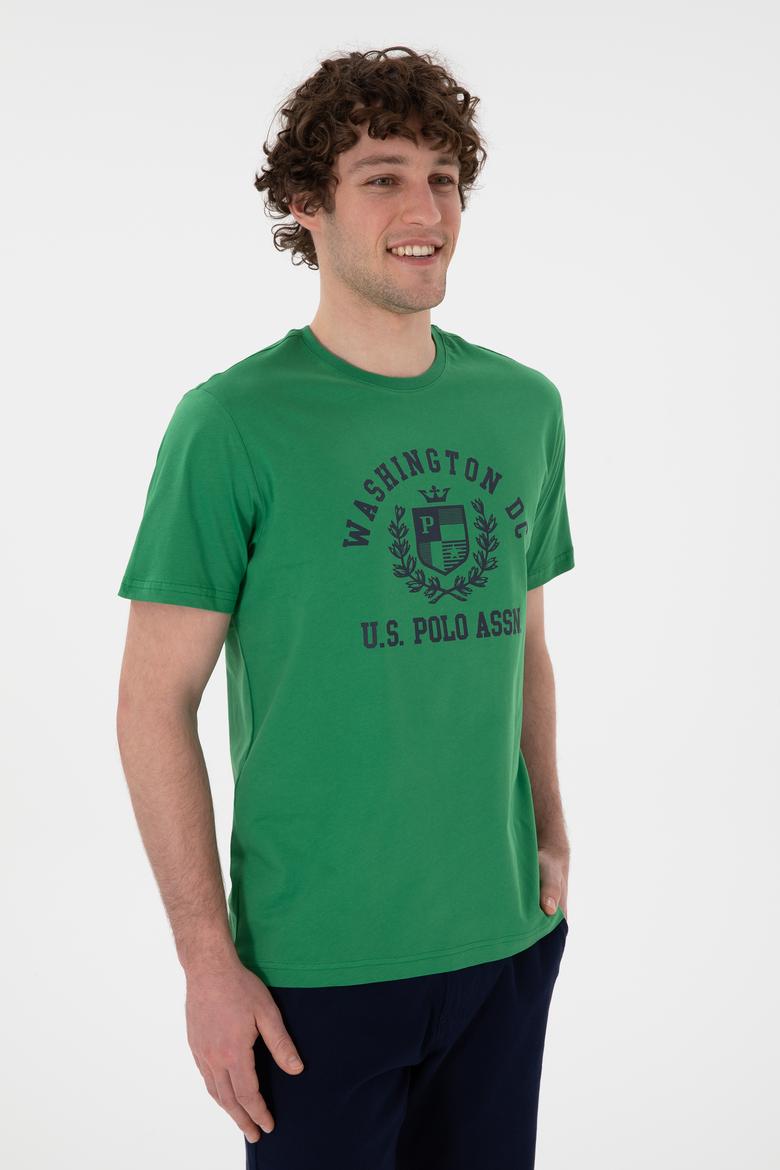 Erkek Regular Fit Bisiklet Yaka Baskılı Yeşil Tişört - 50299535018