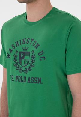 Erkek Regular Fit Bisiklet Yaka Baskılı Yeşil Tişört - 50299535018