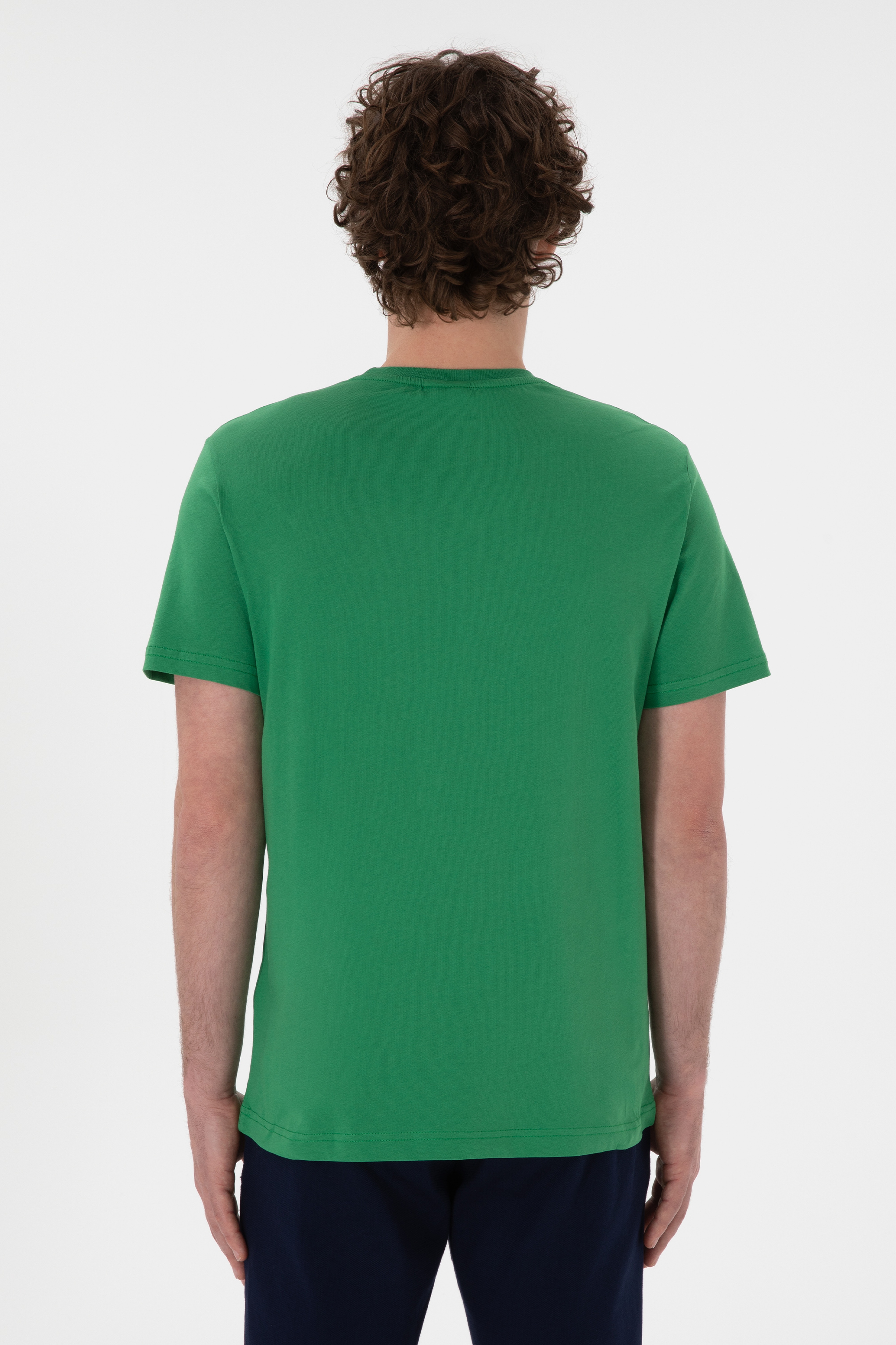 Erkek Regular Fit Bisiklet Yaka Baskılı Yeşil Tişört - Image 5