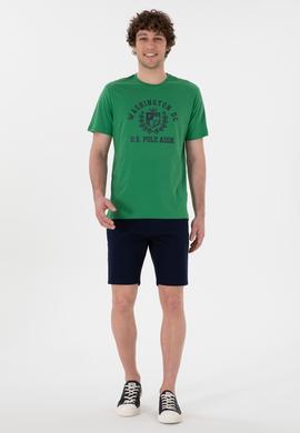 Erkek Regular Fit Bisiklet Yaka Baskılı Yeşil Tişört - 50299535018