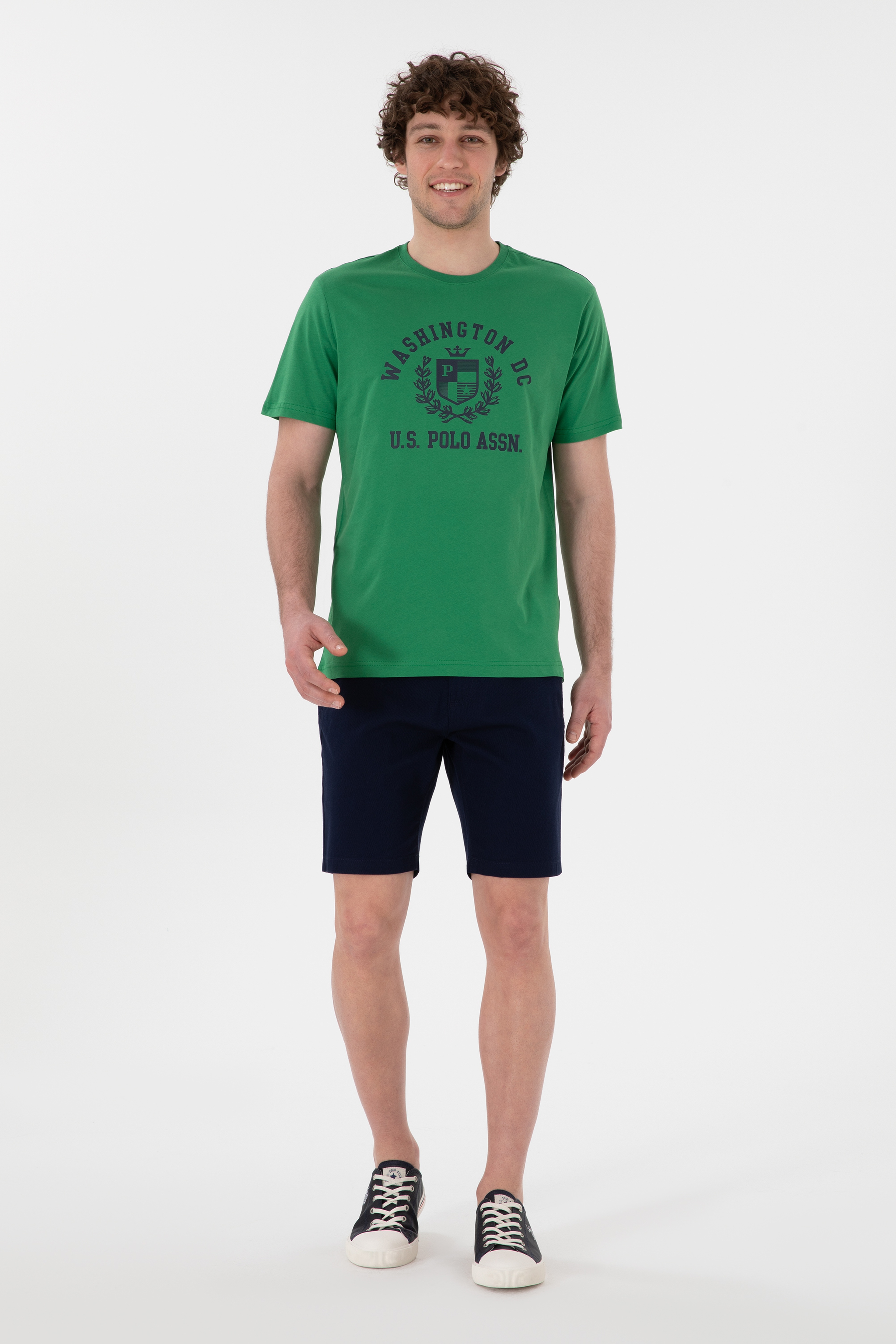 Erkek Regular Fit Bisiklet Yaka Baskılı Yeşil Tişört - Image 4