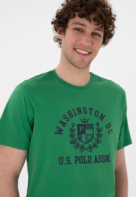 Erkek Regular Fit Bisiklet Yaka Baskılı Yeşil Tişört - 50299535018