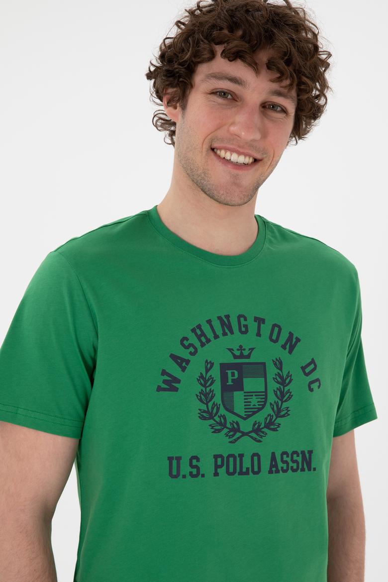 Erkek Regular Fit Bisiklet Yaka Baskılı Yeşil Tişört - 50299535018