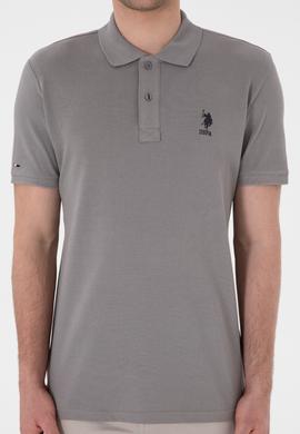 Erkek Slim Fit Polo Yaka Koyu Gri Basic Tişört - 50298041387