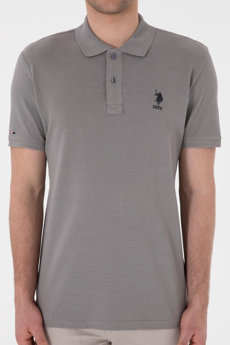 Erkek Slim Fit Polo Yaka Koyu Gri Basic Tişört - 50298041387