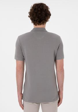 Erkek Slim Fit Polo Yaka Koyu Gri Basic Tişört - 50298041387