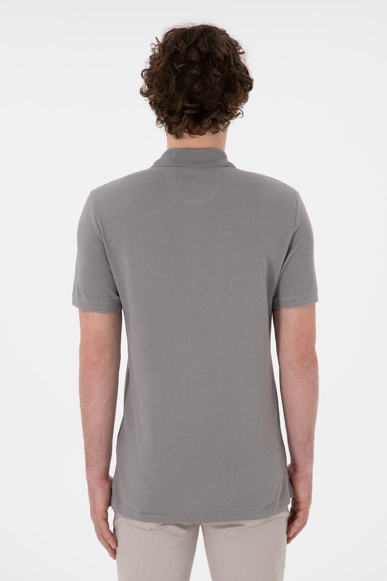 Erkek Slim Fit Polo Yaka Koyu Gri Basic Tişört - 50298041387