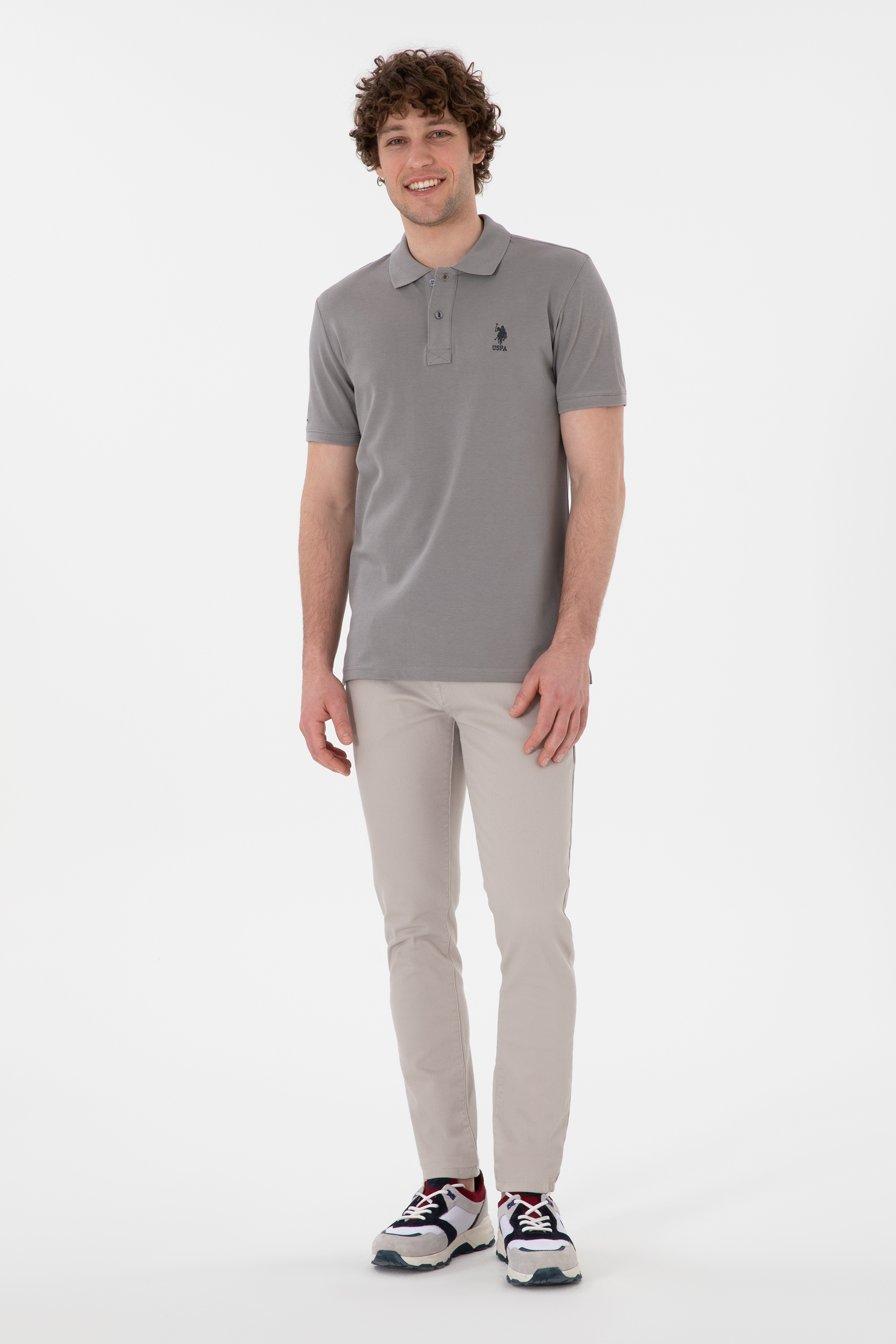 Erkek Slim Fit Polo Yaka Koyu Gri Basic Tişört - Image 4