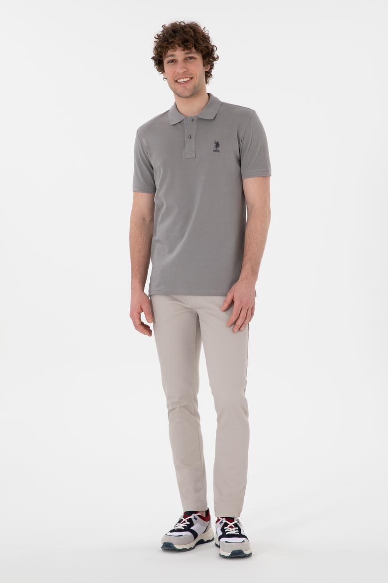 Erkek Slim Fit Polo Yaka Koyu Gri Basic Tişört - 50298041387