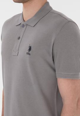 Erkek Slim Fit Polo Yaka Koyu Gri Basic Tişört - 50298041387