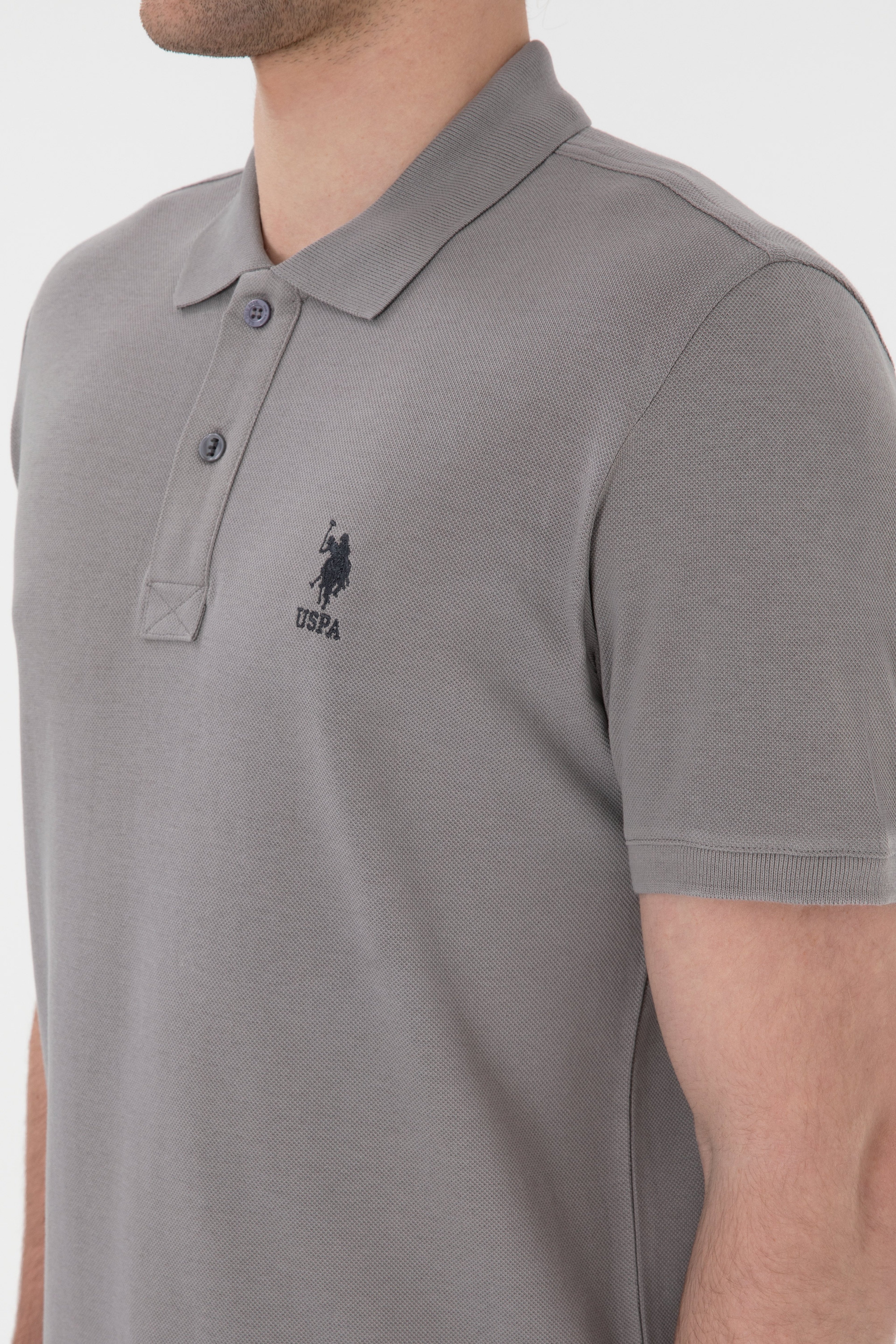 Erkek Slim Fit Polo Yaka Koyu Gri Basic Tişört - Image 7