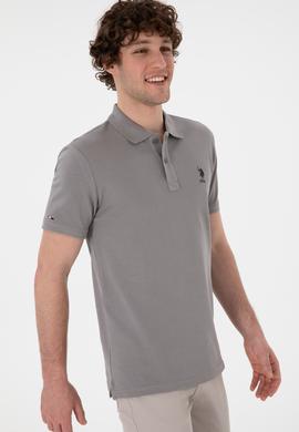 Erkek Slim Fit Polo Yaka Koyu Gri Basic Tişört - 50298041387