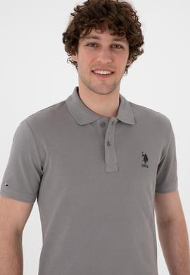 Erkek Slim Fit Polo Yaka Koyu Gri Basic Tişört - 50298041387