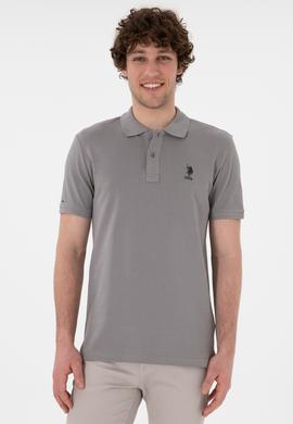 Erkek Slim Fit Polo Yaka Koyu Gri Basic Tişört - 50298041387