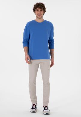Erkek Comfort Fit Bisiklet Yaka İndigo İnce Sweatshirt - 50309858041