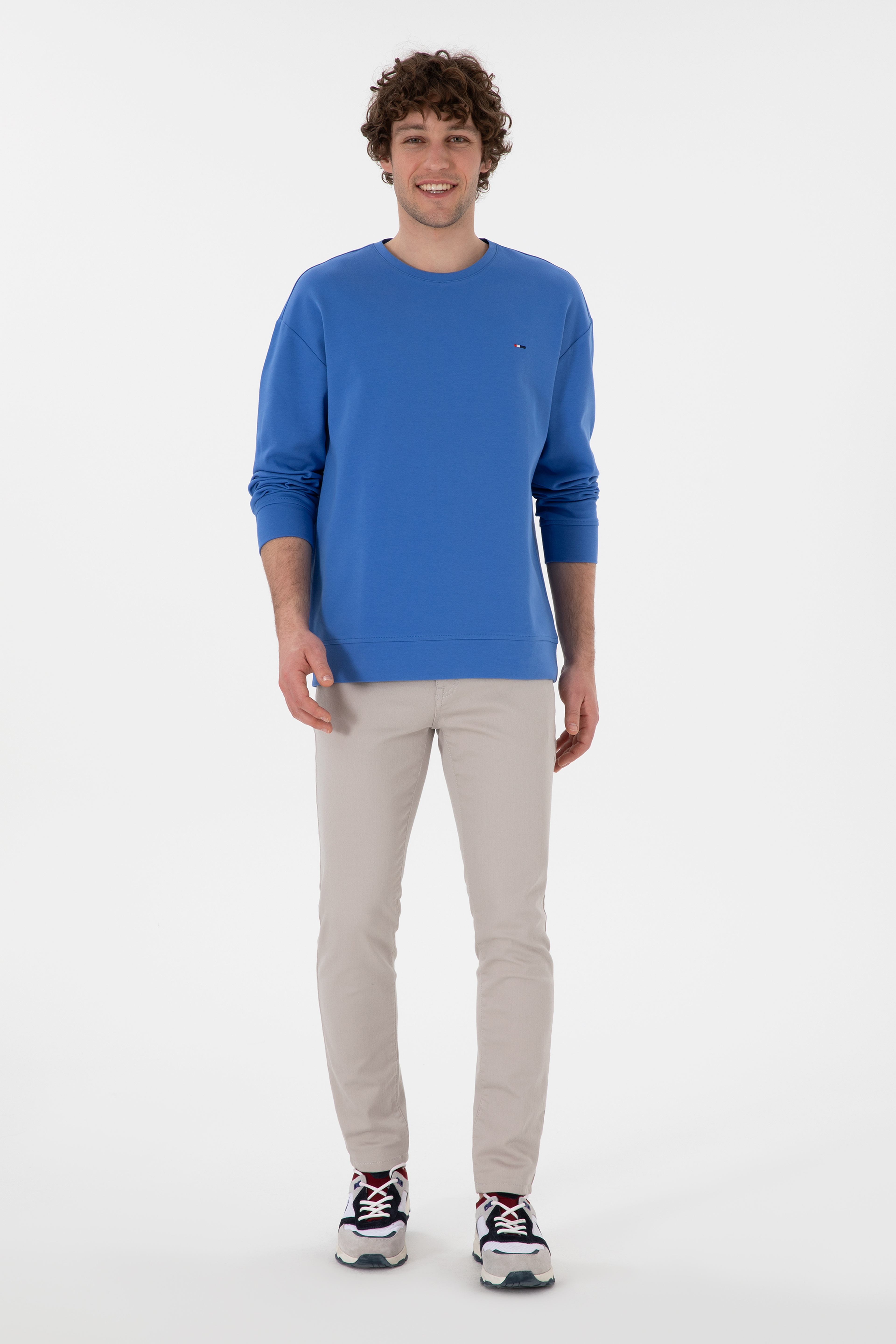 Erkek Comfort Fit Bisiklet Yaka İndigo İnce Sweatshirt - Image 4