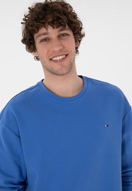 Erkek Comfort Fit Bisiklet Yaka İndigo İnce Sweatshirt - 50309858041