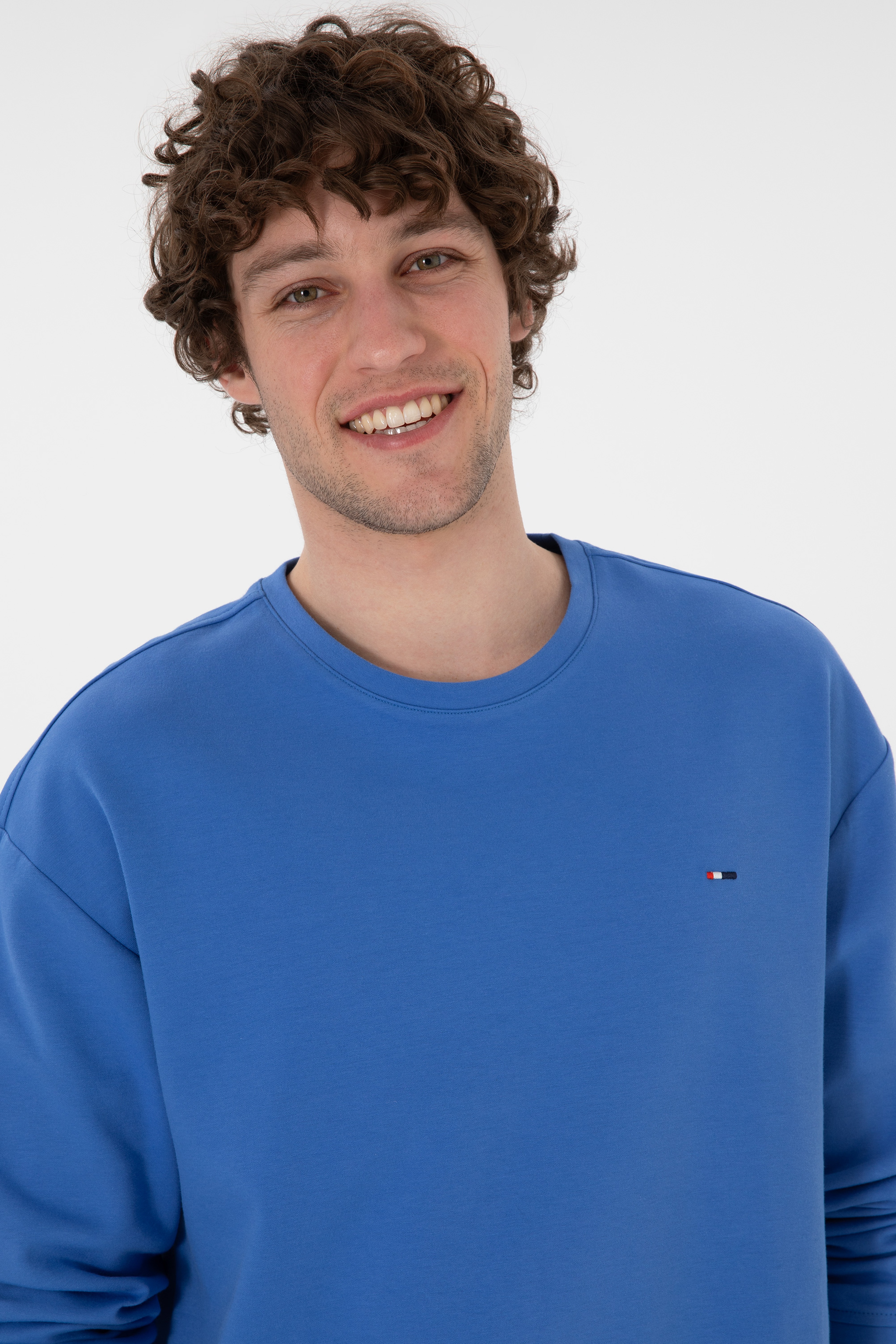 Erkek Comfort Fit Bisiklet Yaka İndigo İnce Sweatshirt
