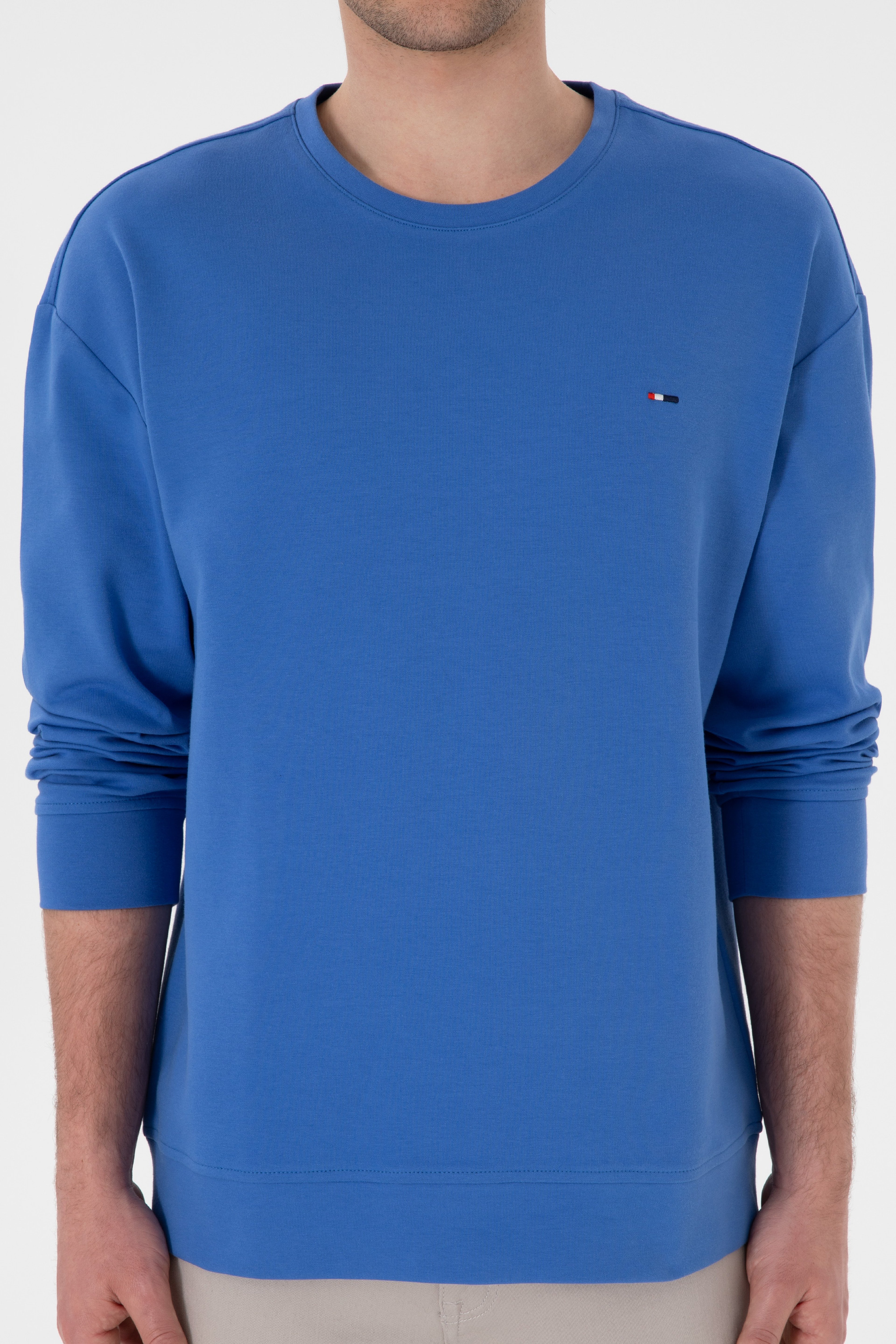 Erkek Comfort Fit Bisiklet Yaka İndigo İnce Sweatshirt