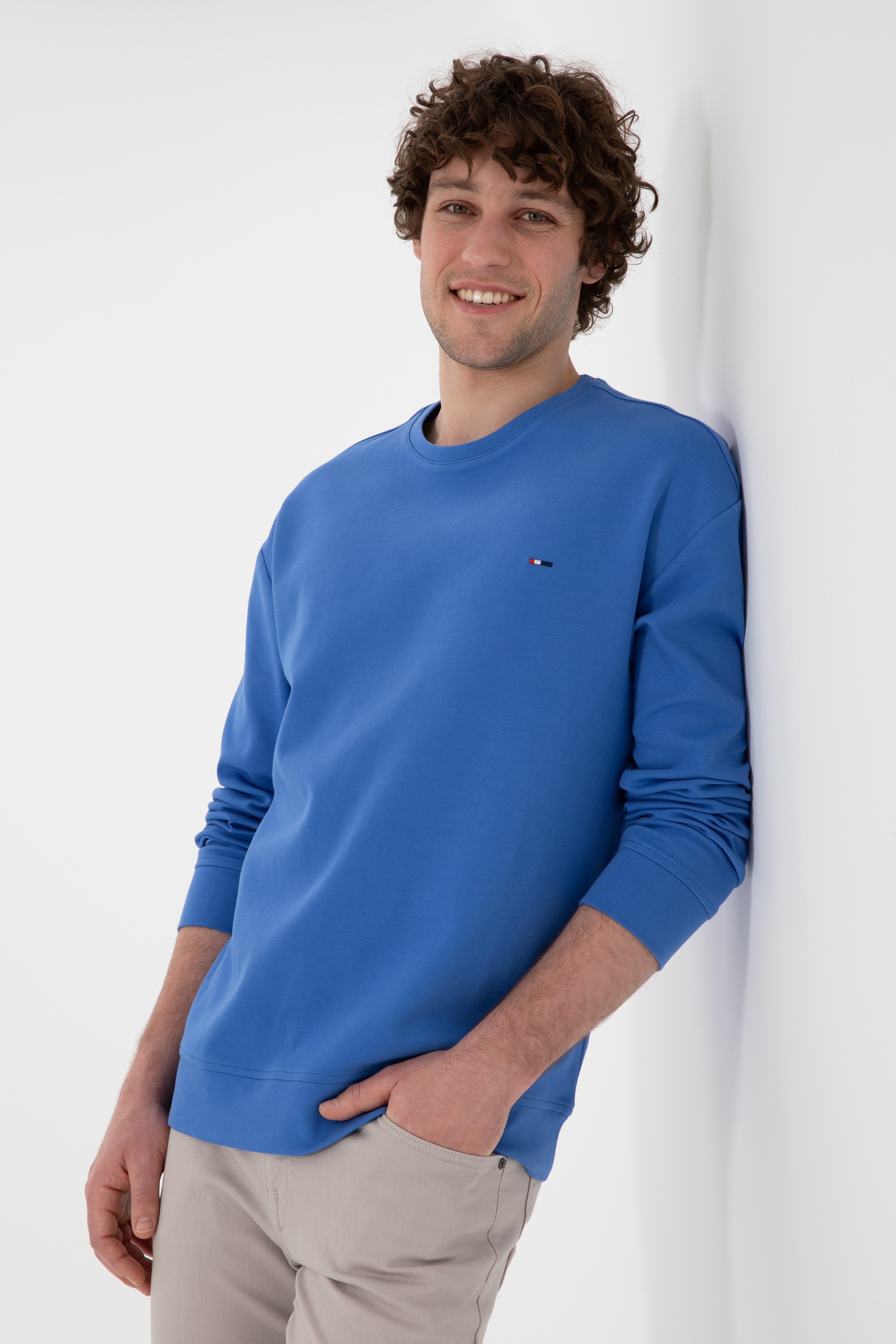 Erkek Comfort Fit Bisiklet Yaka İndigo İnce Sweatshirt - Image 3