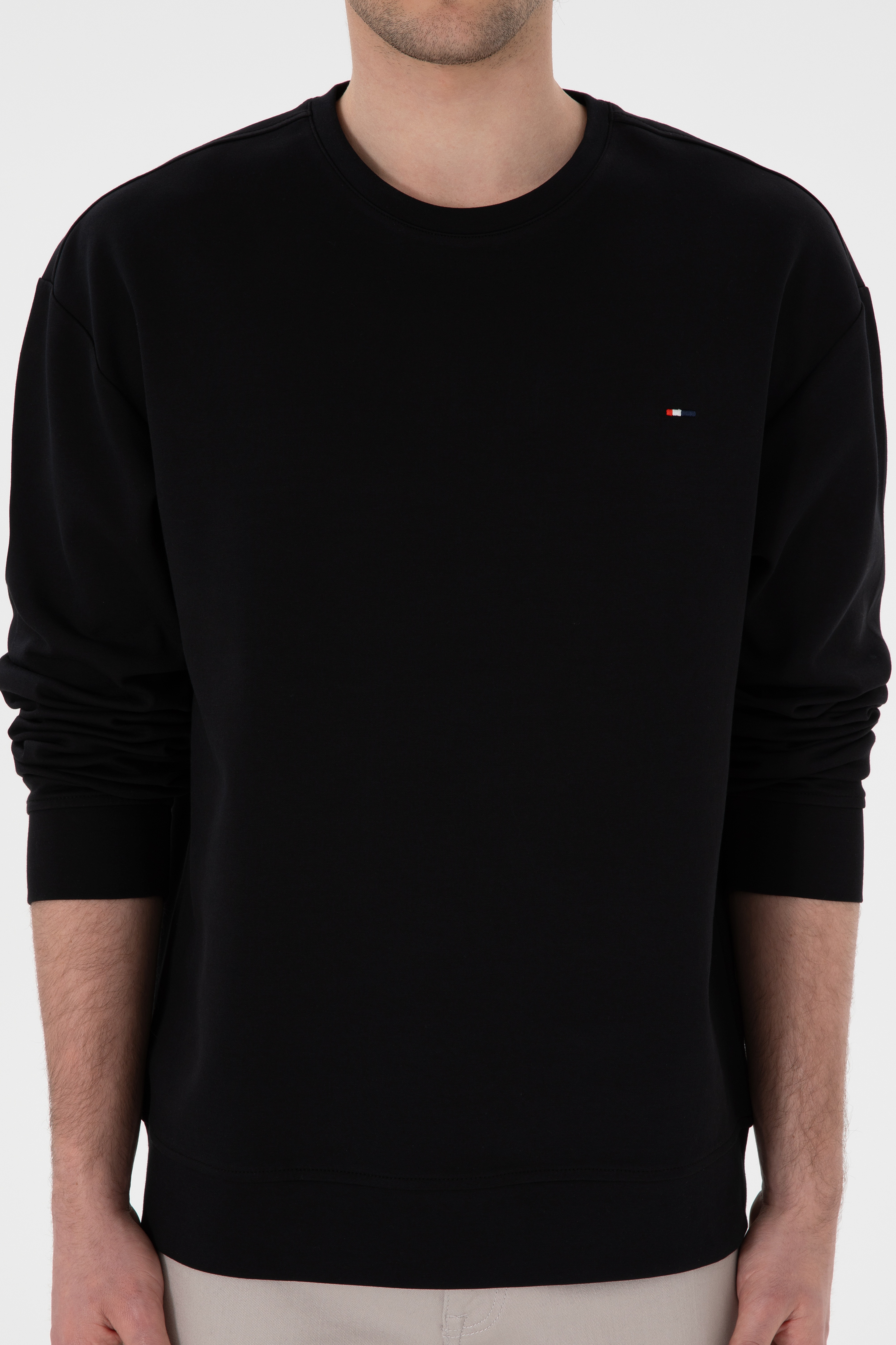 Erkek Comfort Fit Bisiklet Yaka Siyah İnce Sweatshirt - Image 6