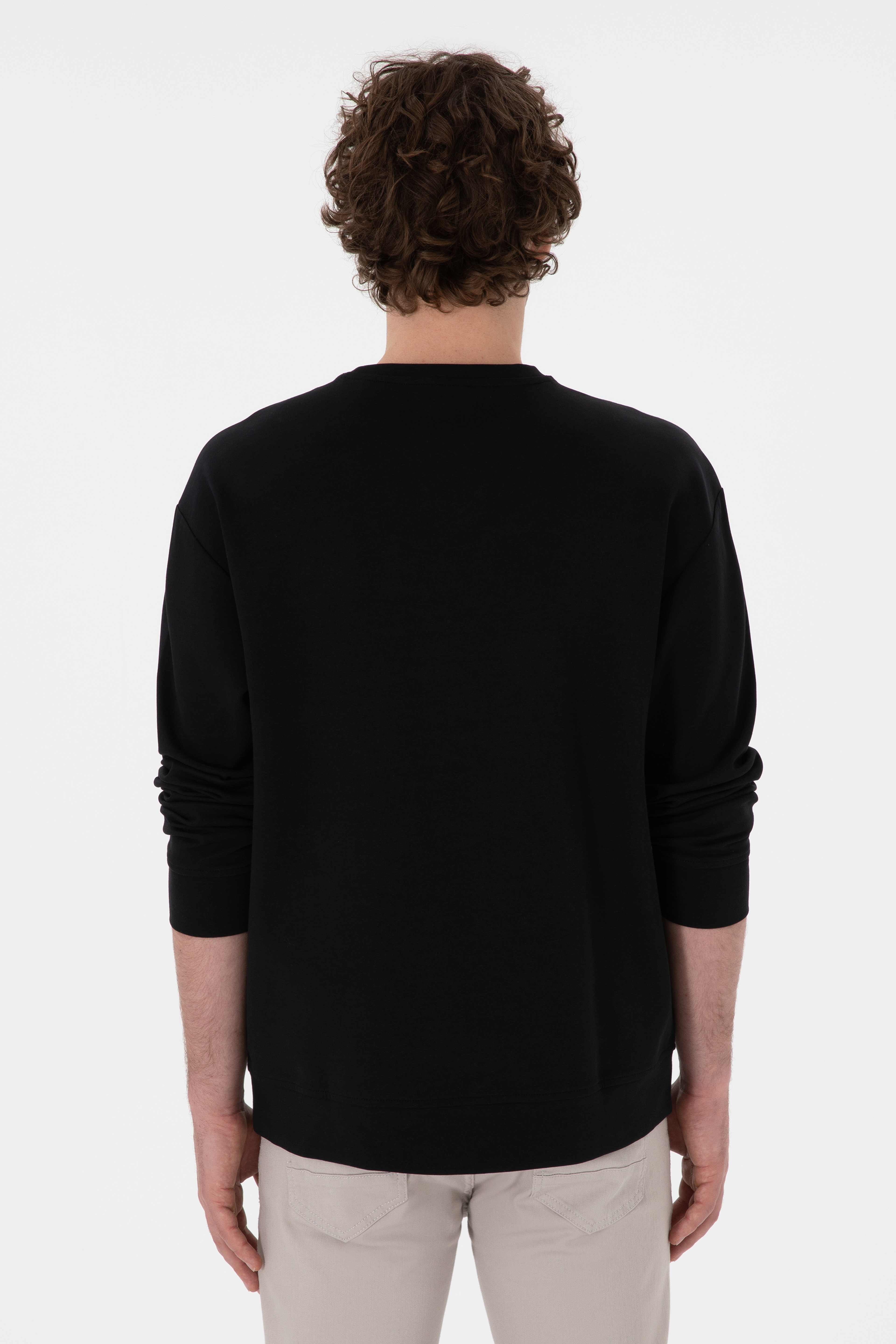 Erkek Comfort Fit Bisiklet Yaka Siyah İnce Sweatshirt - Image 5