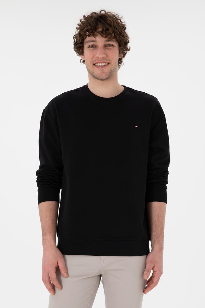 Erkek Comfort Fit Bisiklet Yaka Siyah İnce Sweatshirt