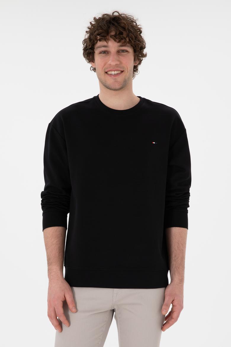 Erkek Comfort Fit Bisiklet Yaka Siyah İnce Sweatshirt