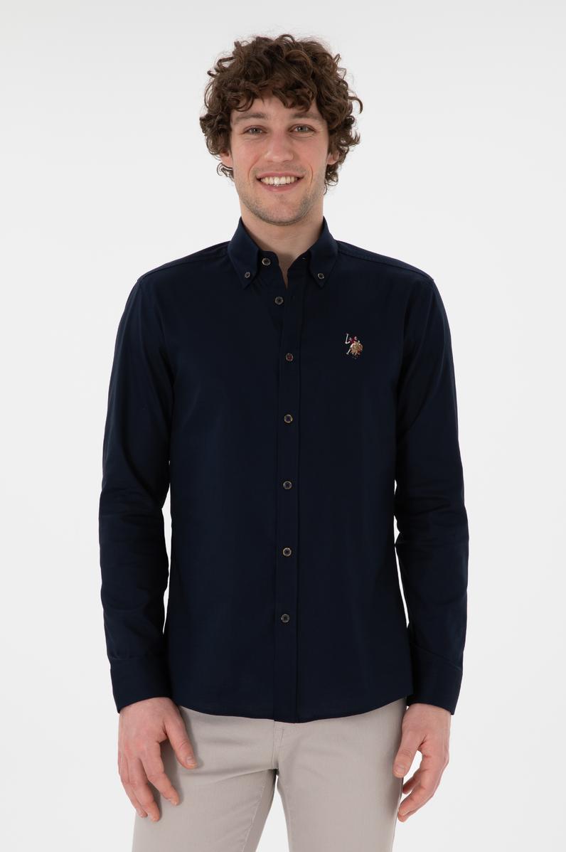 Erkek Lacivert Uzun Kollu Basic Gömlek