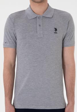 Erkek Slim Fit Polo Yaka Gri Melanj Basic Tişört - 50298041040