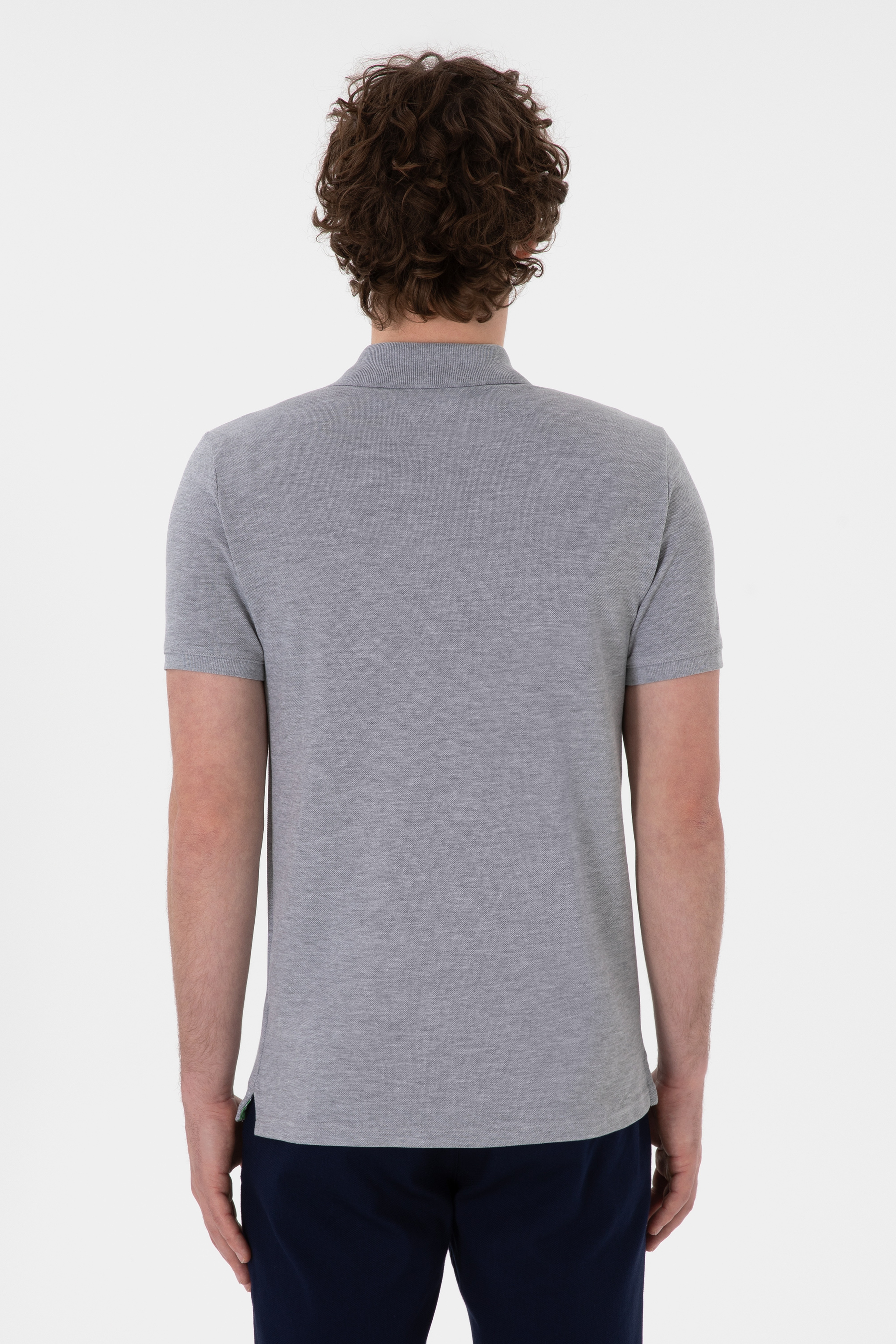 Erkek Slim Fit Polo Yaka Gri Melanj Basic Tişört - Image 5