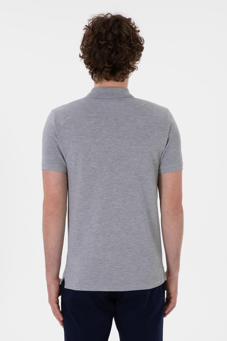 Erkek Slim Fit Polo Yaka Gri Melanj Basic Tişört - 50298041040