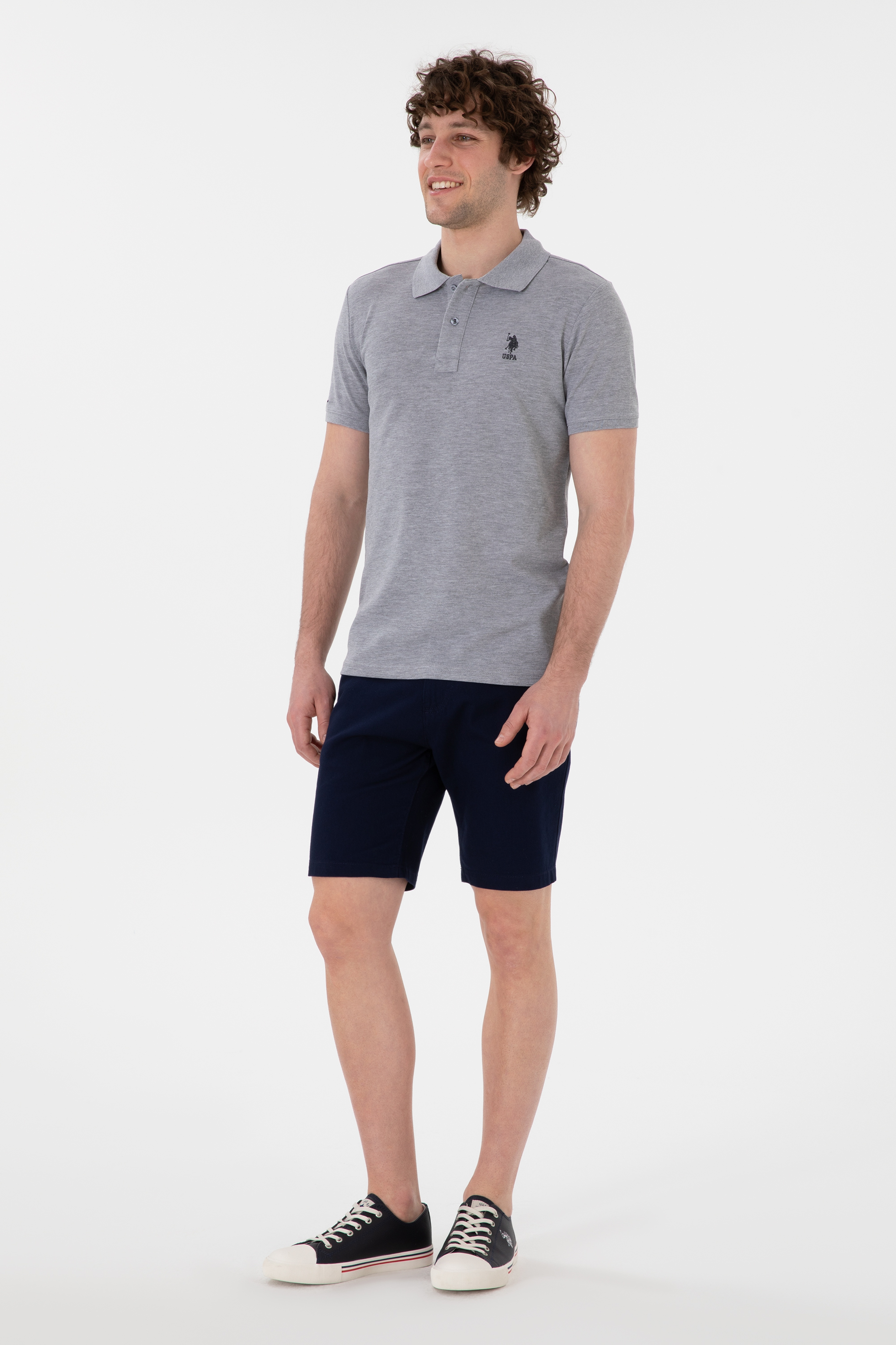 Erkek Slim Fit Polo Yaka Gri Melanj Basic Tişört - Image 4