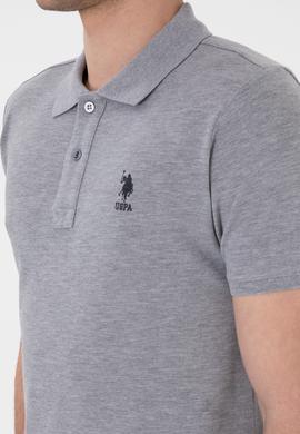 Erkek Slim Fit Polo Yaka Gri Melanj Basic Tişört - 50298041040