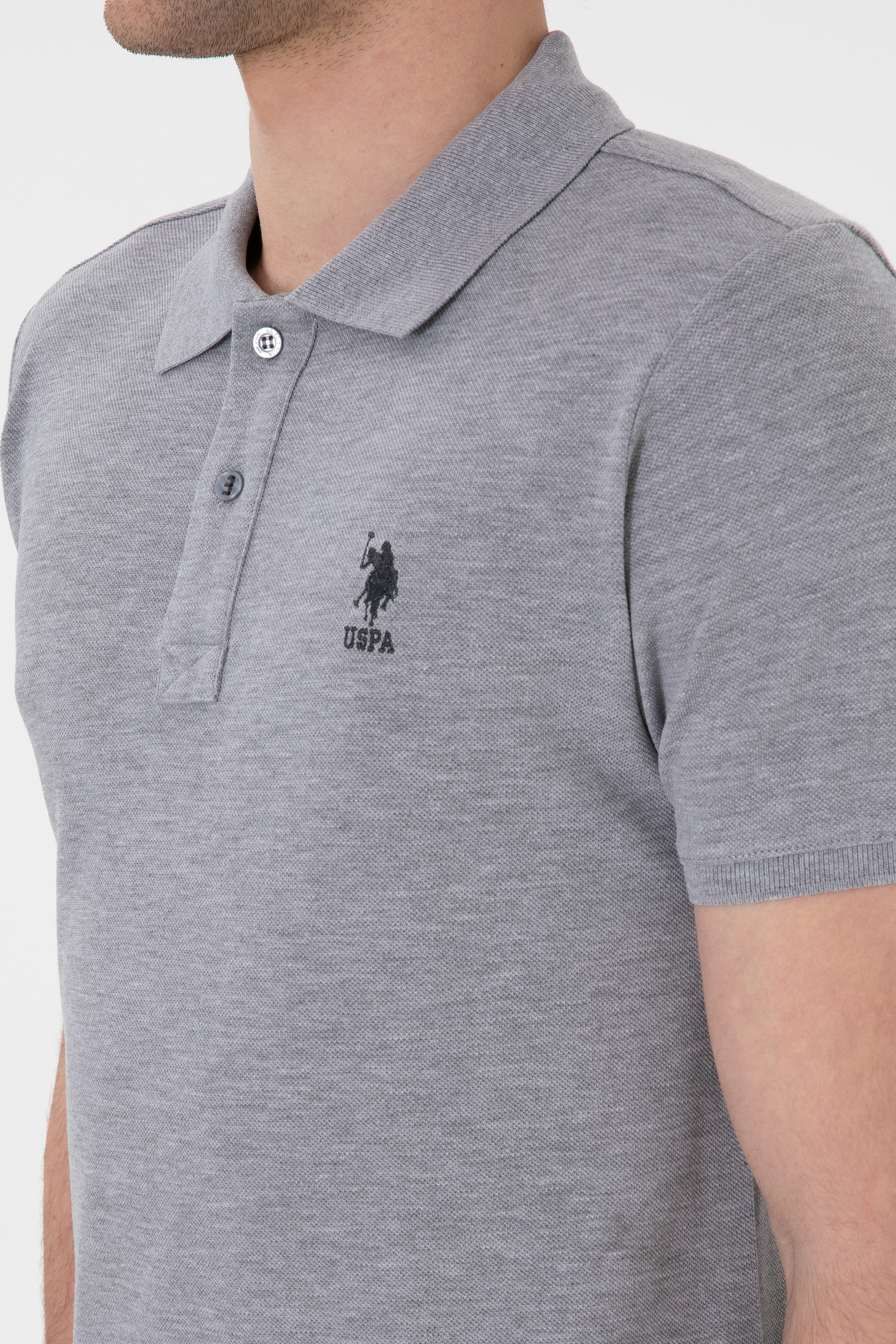 Erkek Slim Fit Polo Yaka Gri Melanj Basic Tişört - Image 7