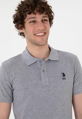 Erkek Slim Fit Polo Yaka Gri Melanj Basic Tişört - 50298041040