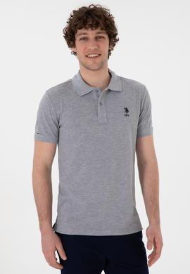 Erkek Slim Fit Polo Yaka Gri Melanj Basic Tişört - 50298041040