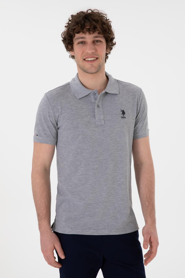 Erkek Slim Fit Polo Yaka Gri Melanj Basic Tişört - 50298041040