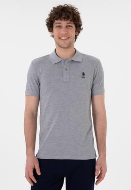 Erkek Slim Fit Polo Yaka Gri Melanj Basic Tişört - 50298041040