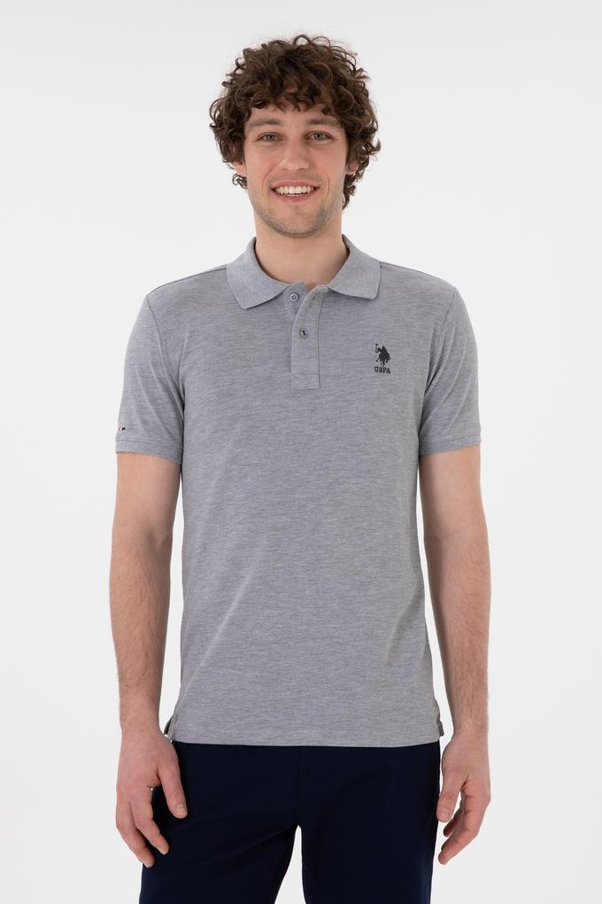 Erkek Slim Fit Polo Yaka Gri Melanj Basic Tişört