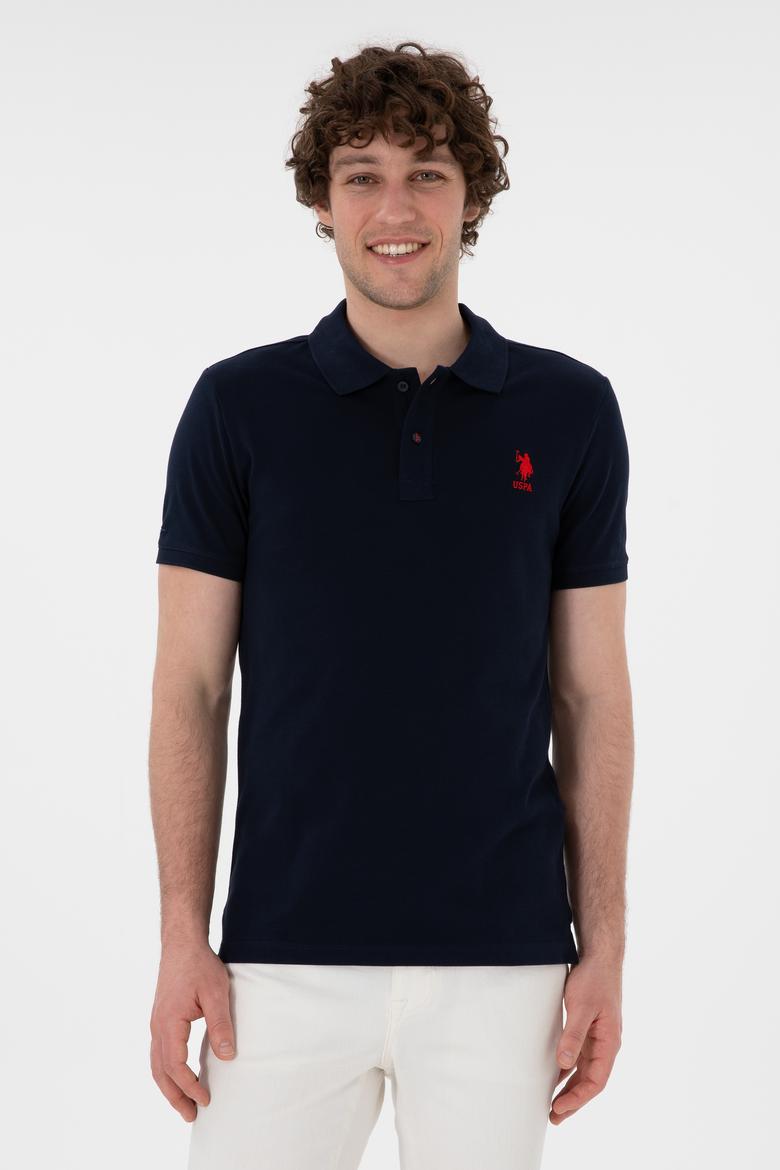 Erkek Slim Fit Polo Yaka Koyu Lacivert Basic Tişört