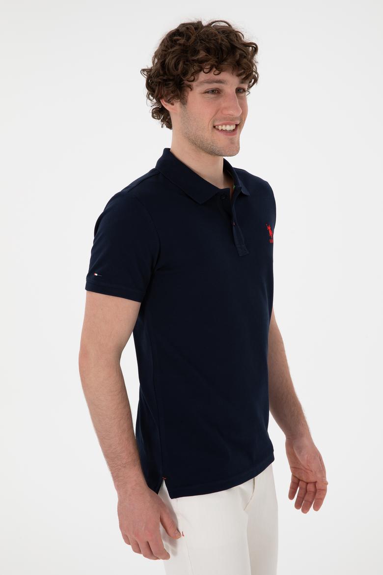 Erkek Slim Fit Polo Yaka Koyu Lacivert Basic Tişört - 50298041407