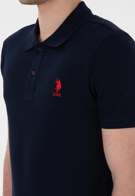 Erkek Slim Fit Polo Yaka Koyu Lacivert Basic Tişört - 50298041407