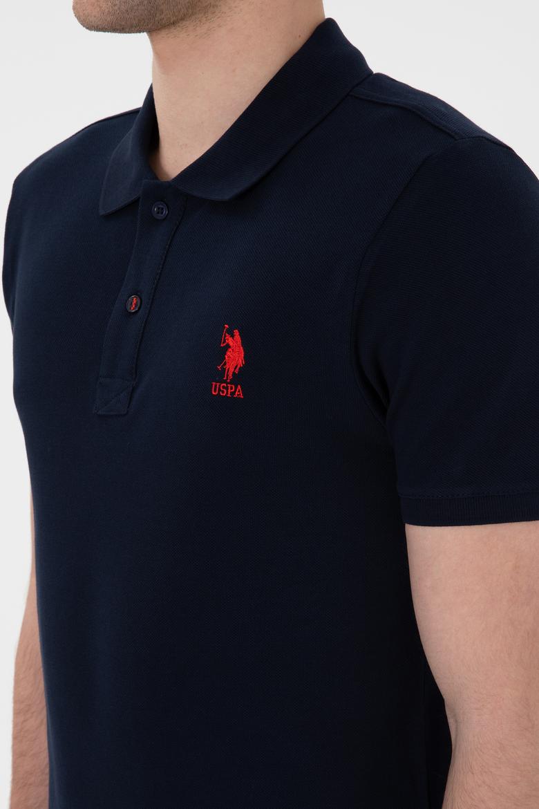 Erkek Slim Fit Polo Yaka Koyu Lacivert Basic Tişört - 50298041407