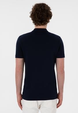 Erkek Slim Fit Polo Yaka Koyu Lacivert Basic Tişört - 50298041407