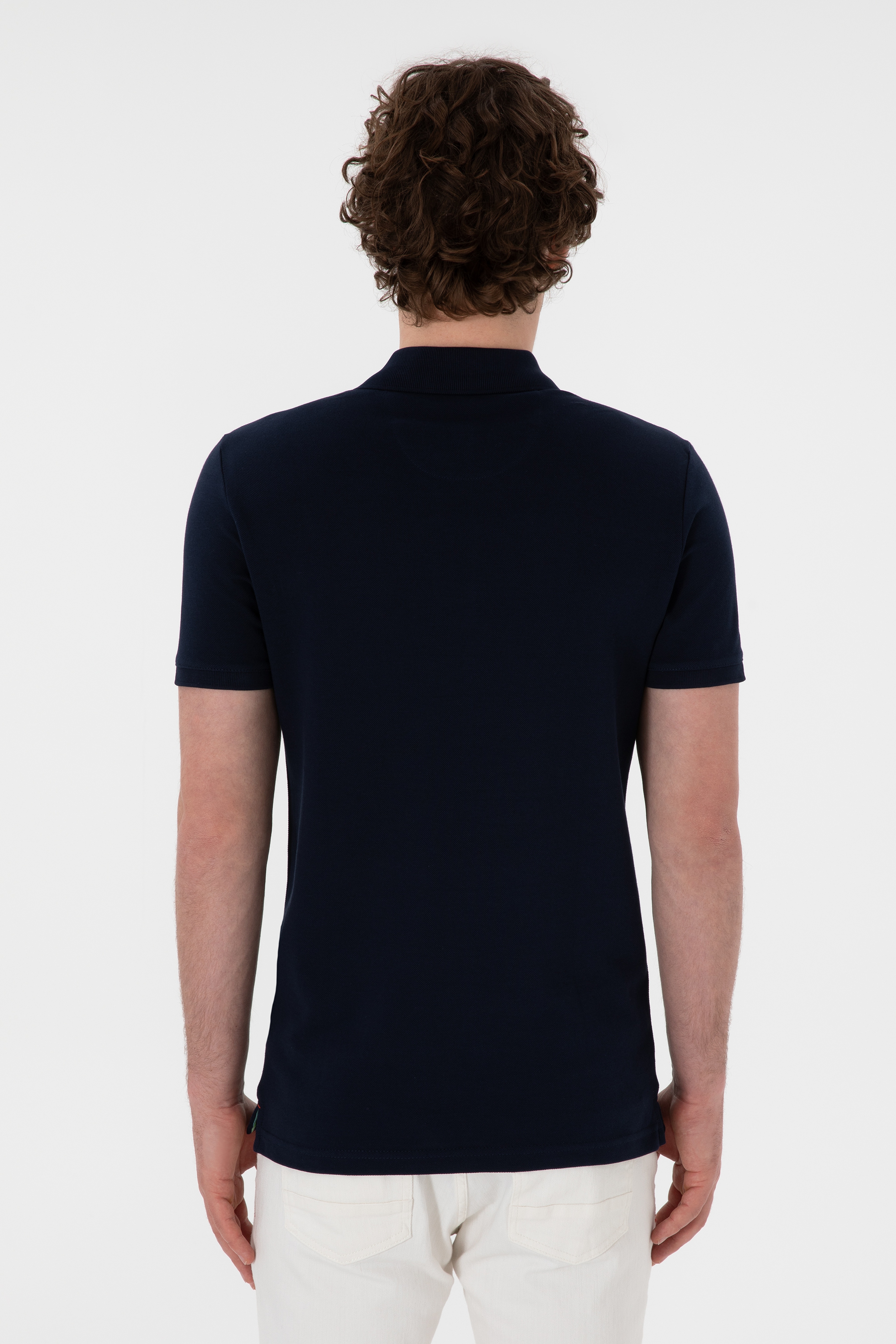 Erkek Slim Fit Polo Yaka Koyu Lacivert Basic Tişört - Image 5