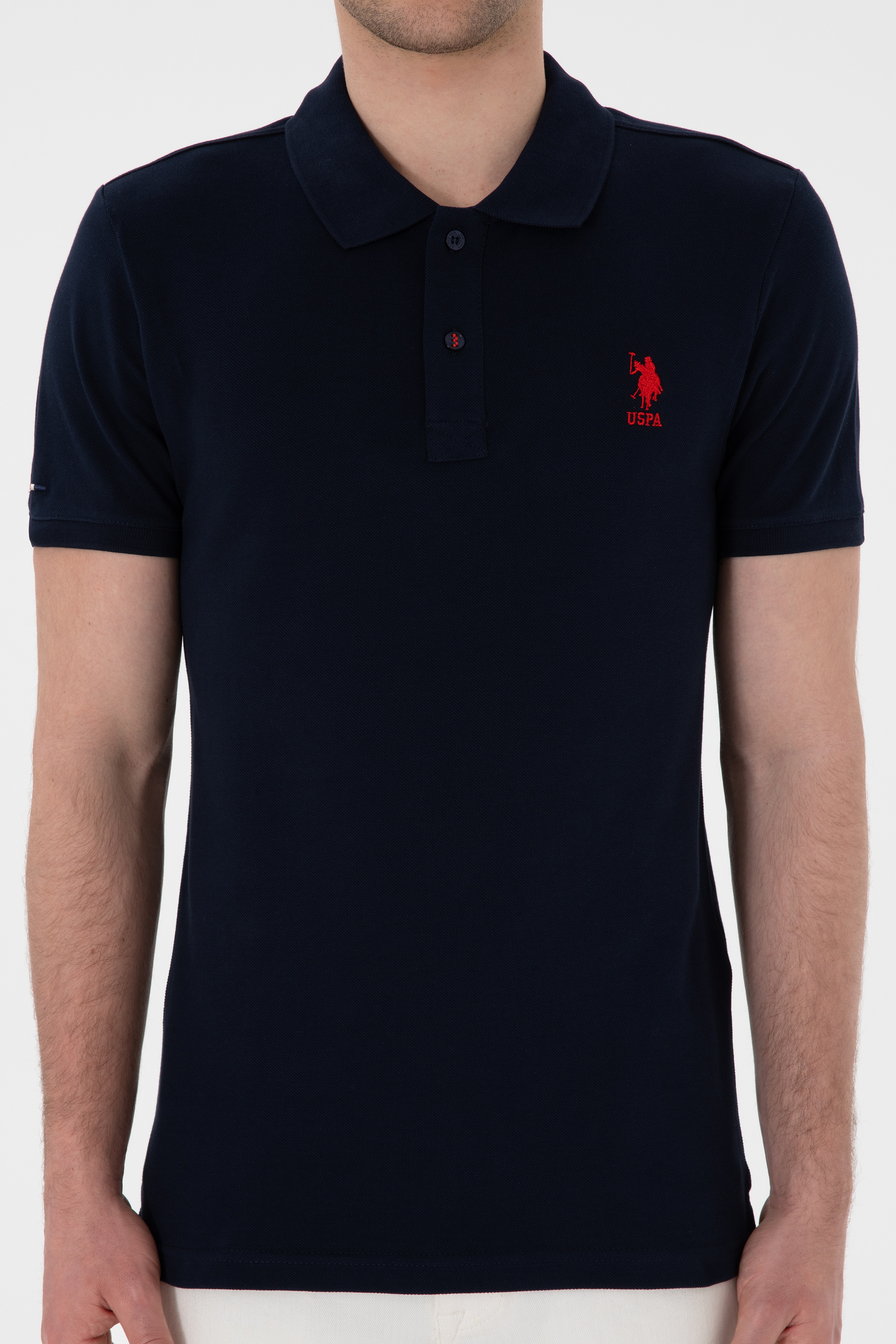 Erkek Slim Fit Polo Yaka Koyu Lacivert Basic Tişört - Image 6