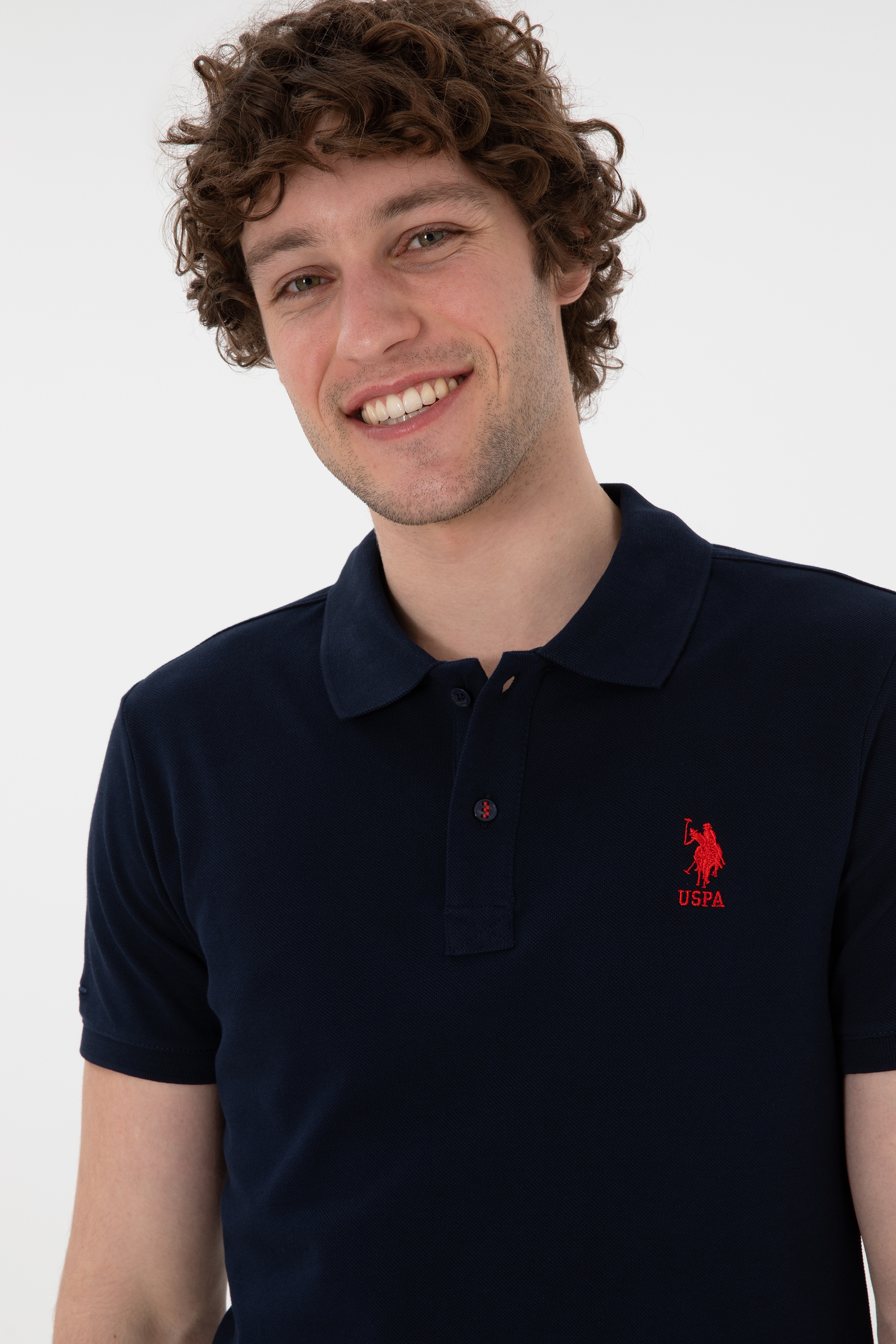 Erkek Slim Fit Polo Yaka Koyu Lacivert Basic Tişört